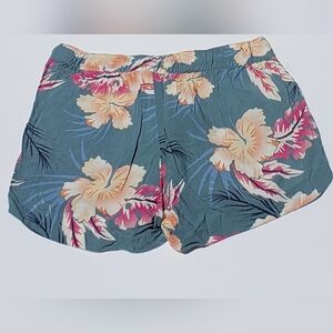 Roxy Women's Floral Athletic Shorts - Blue and Yellow